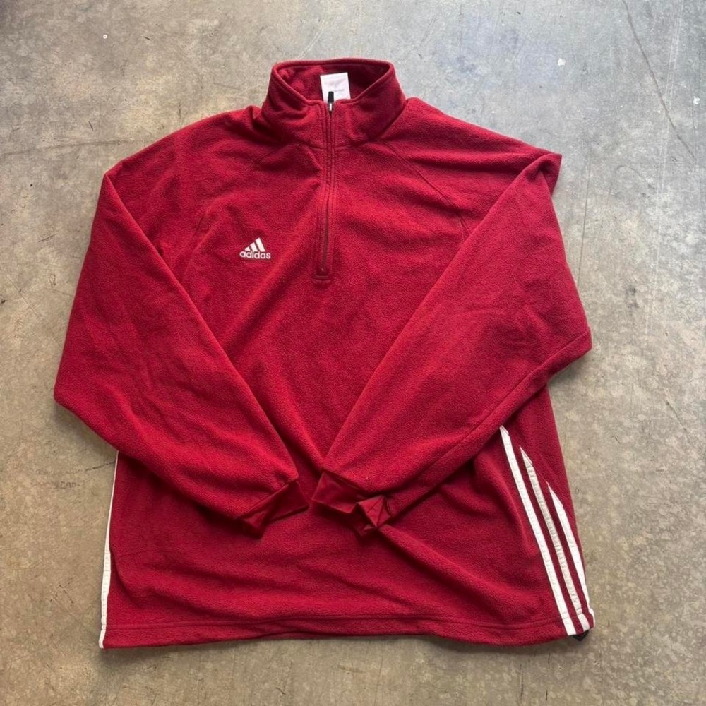 Vintage 00's Red Striped Adidas Fleece Quarter Zip Size Large